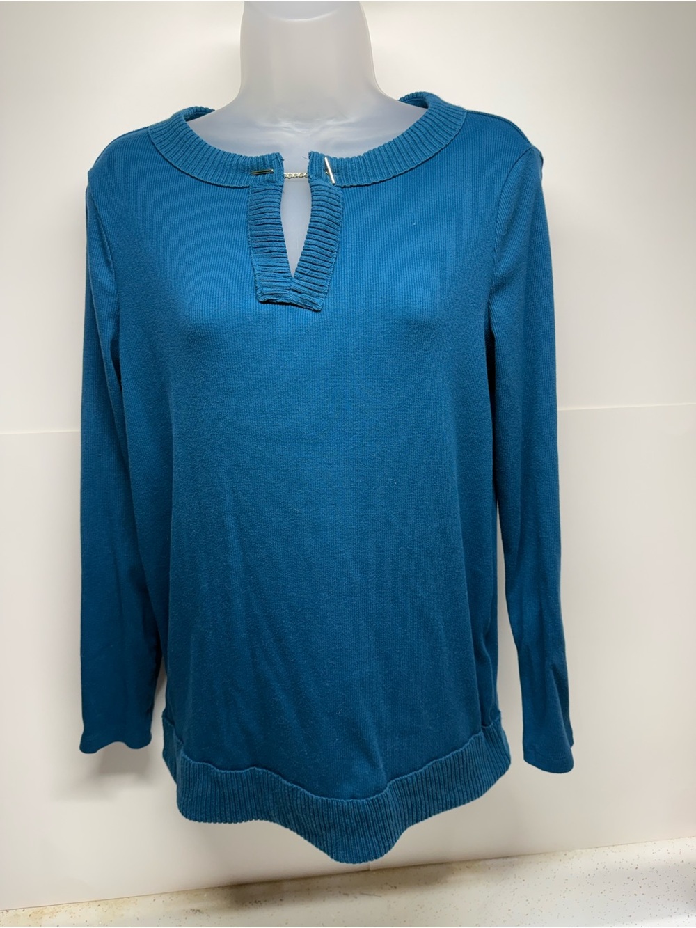Rafaella Teal V-Neck Long Sleeve Knit Top